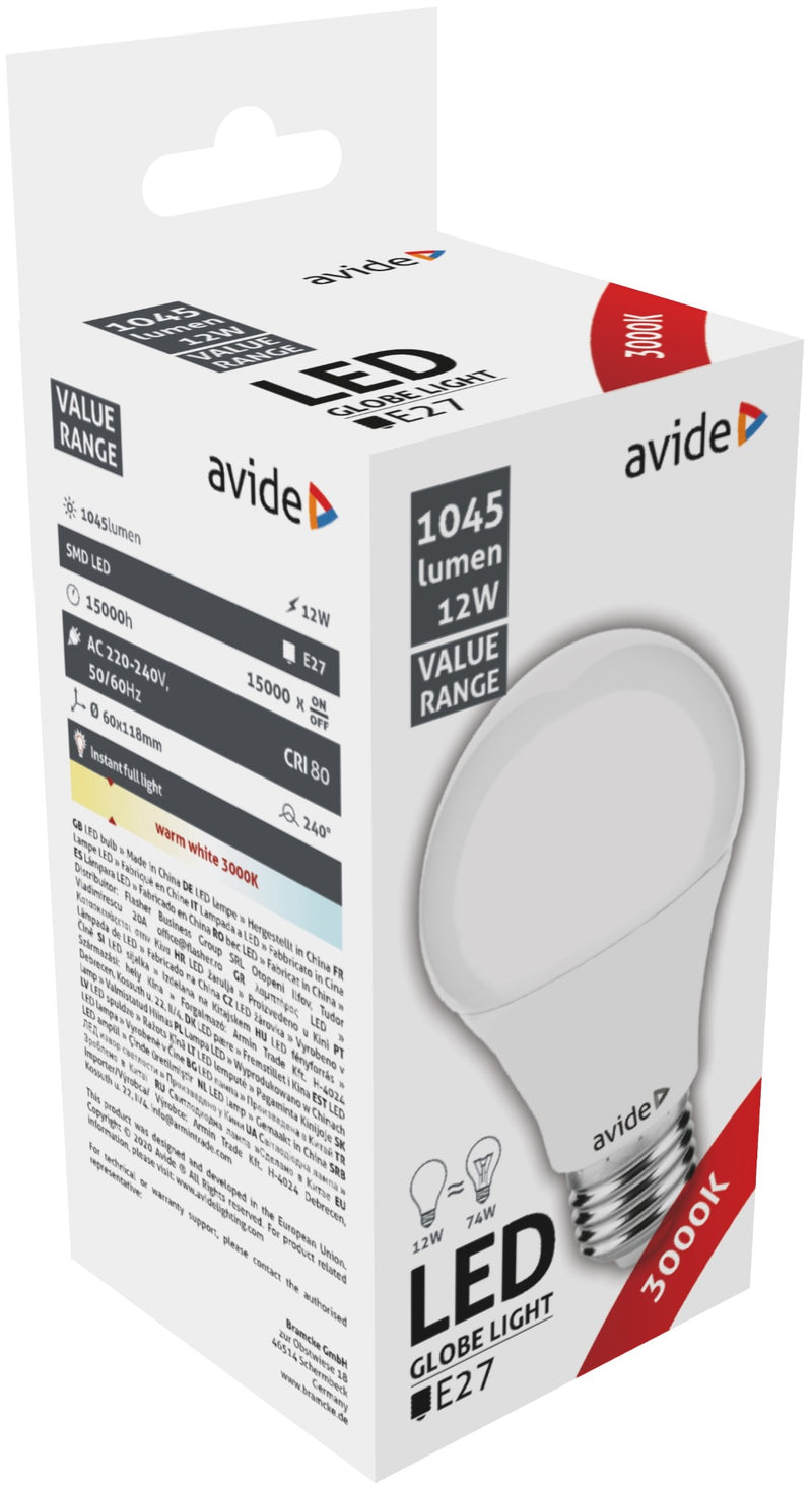 10 Lampade Led 12W E27 luce Calda 3000K Avide